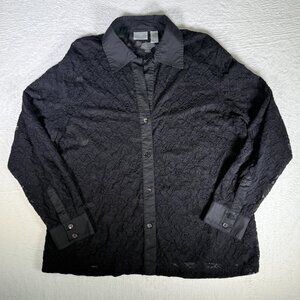 Chico's Blouse Women's Black Floral Net See Thru Long‎ Sleeves Button Up Size 3